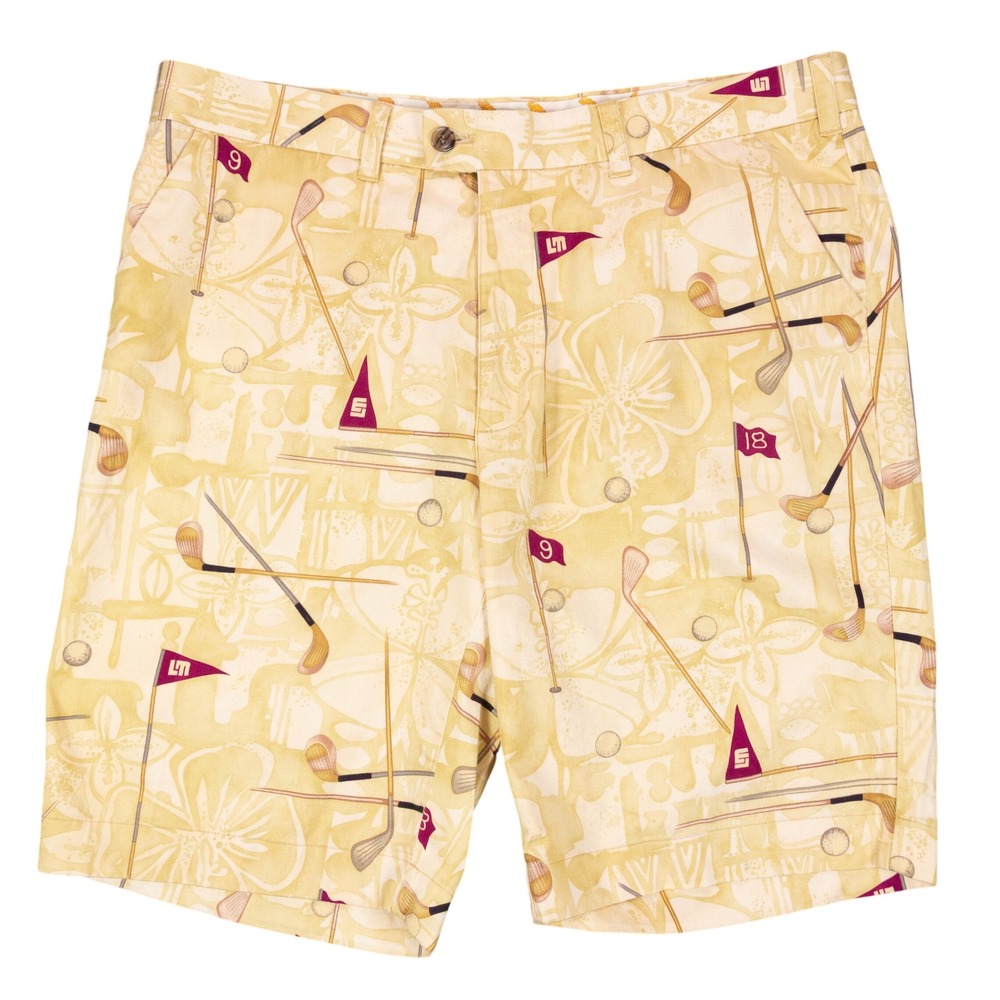 Loudmouth Golf Shorts Mens 40 Cotton Stretch Novelty Club Flag Print Flat Front